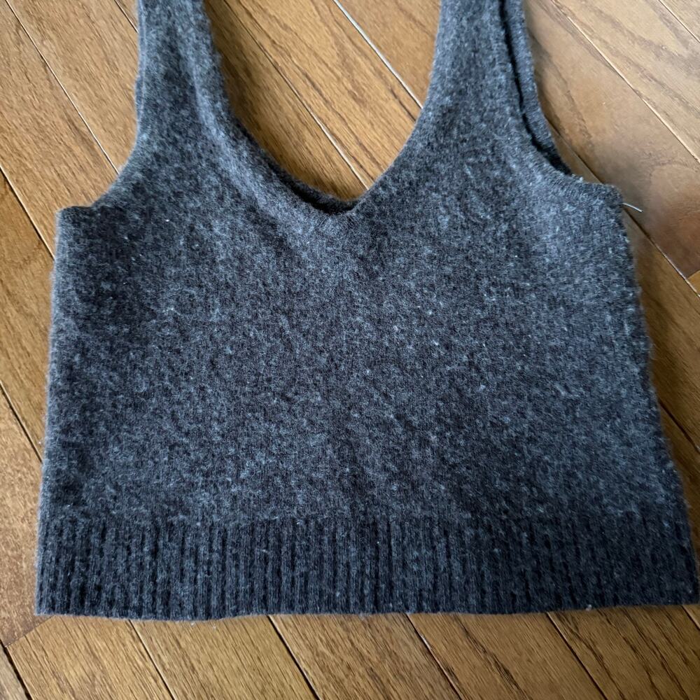 Madewell | Brown Wool Blend Knit Cropped V-Neck Tank Top Casual Loungewear Sz XS - Picture 3 of 7